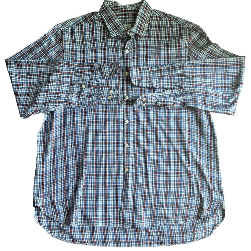 Piattelli for Barneys New York Men’s XXL Red Blue Plaid Button-Up Shirt